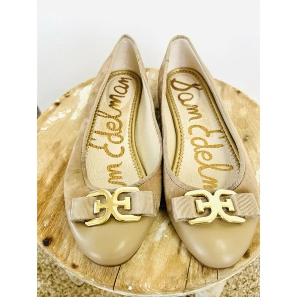 Sam Edelman | Mage Women's Gold Leather Bow Ballet Flats Size 7 |‎ CUTE! 💖✨️